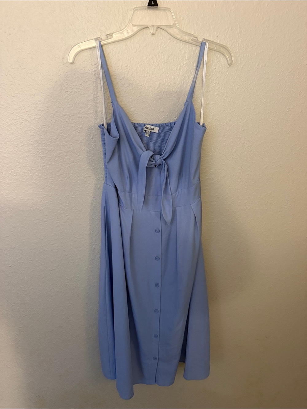 Midi Light blue Tie-Front Button Dress